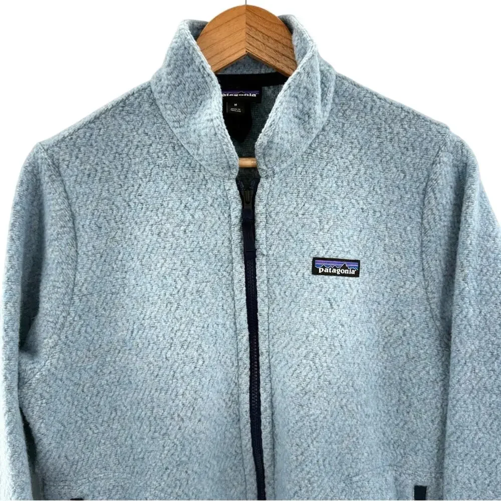 Patagonia Woolyester Fleece Wool Blend Full Zip Jacket Baby Blue & Navy Size Med - Picture 2 of 9